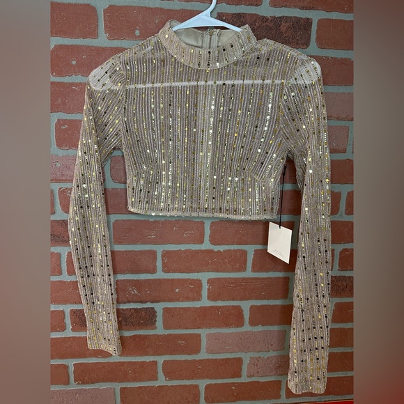 Superdown Long Sleeve Gold Crop Top Size Small - Picture 3 of 3